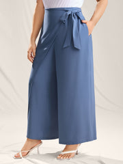 Belted Wrap Detail Wide-Leg Pants