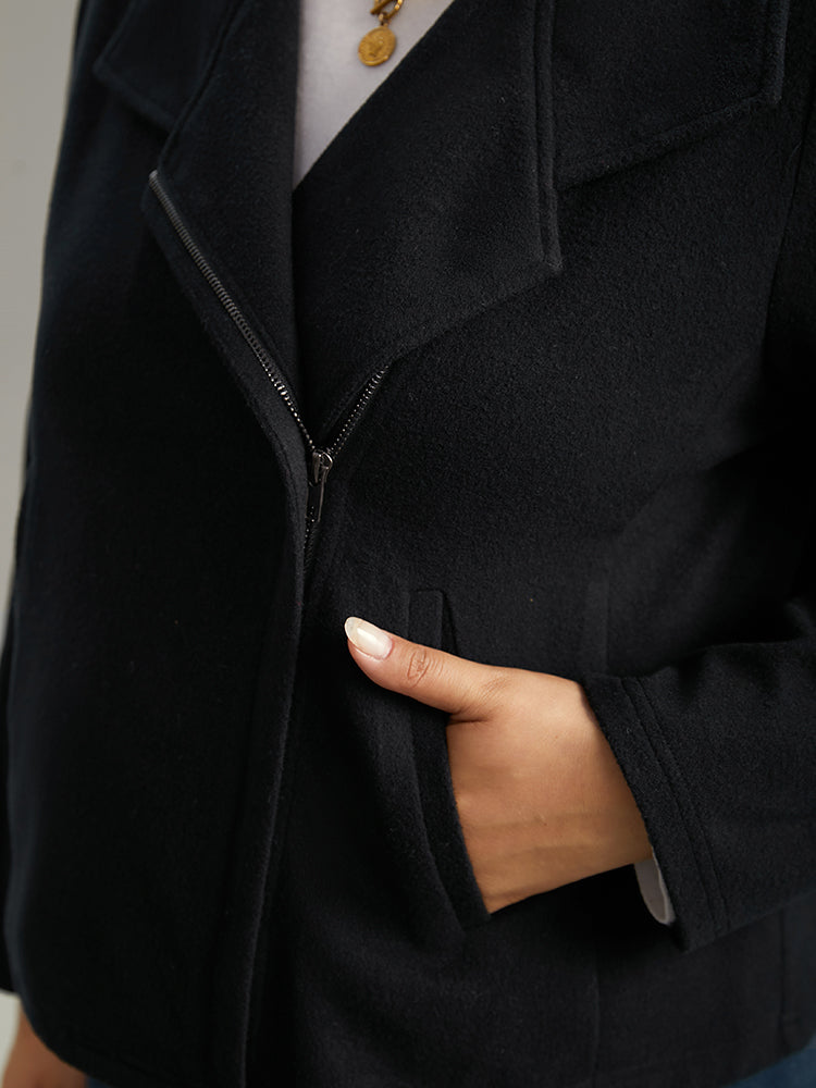 Solid Lapel Collar Zipper Jacket