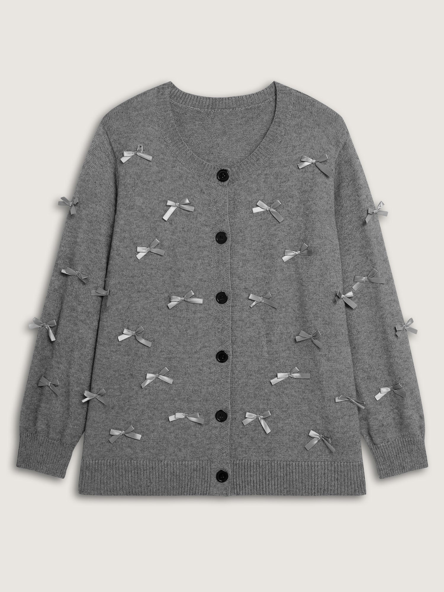 3D Bowknot Round Neck Knit Cardigan