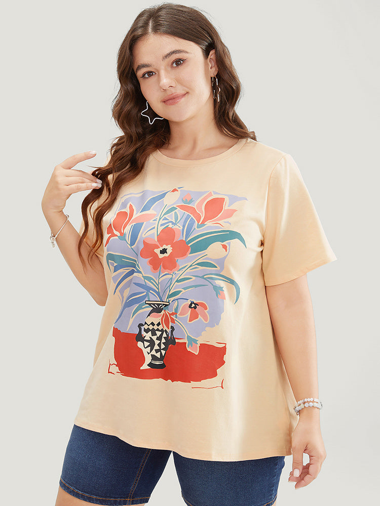 Floral Print Drop Shoulder Soft Graphic Tee