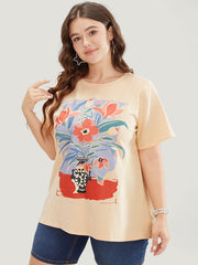 Floral Print Drop Shoulder Soft Graphic Tee