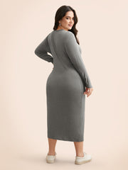 Solid Knit Zipper Midi Dress