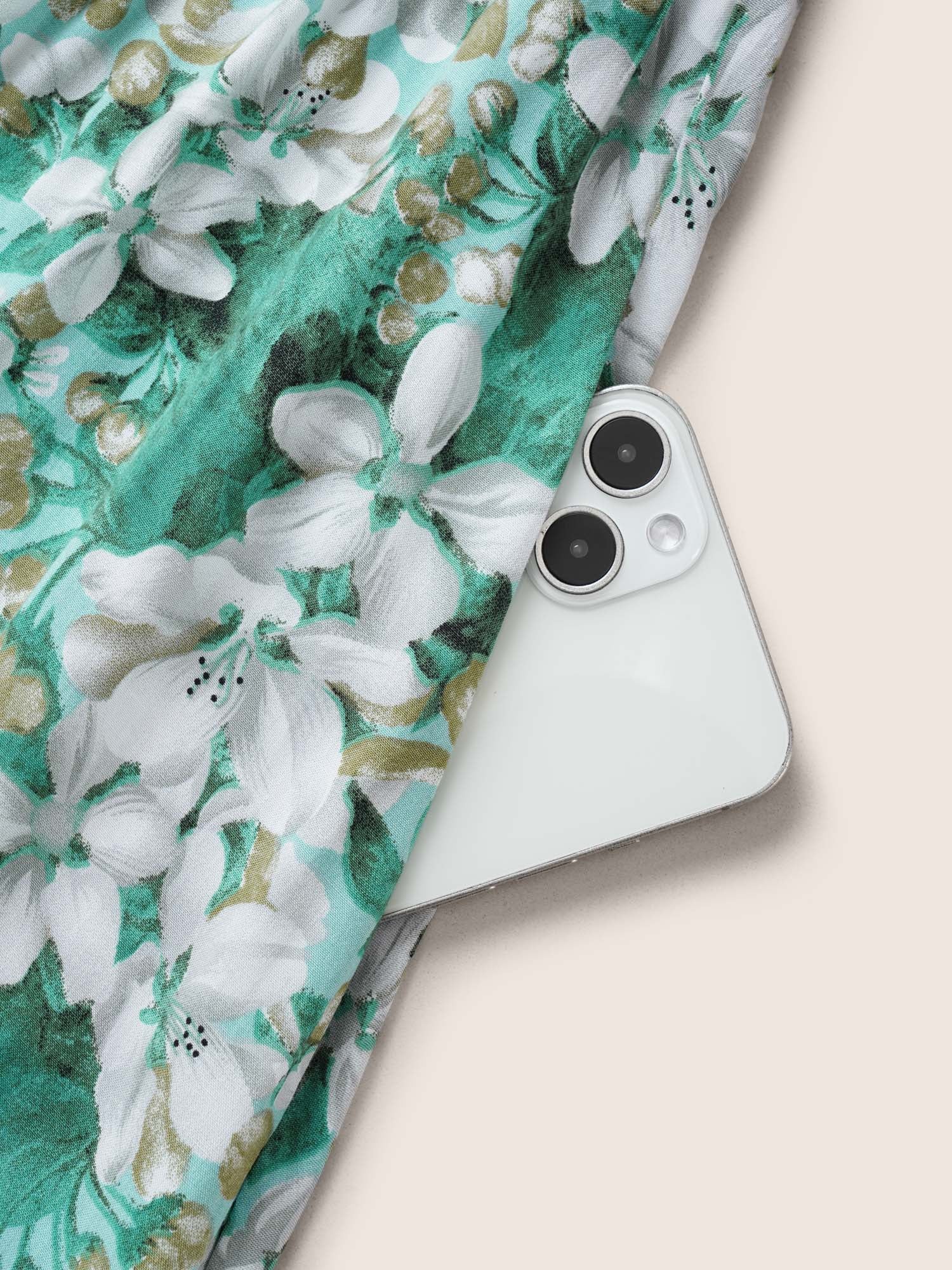 Floral Print Notched Belted Midi Dress