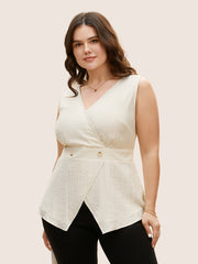 Solid Button Detail Shirred Wrap Tank Top