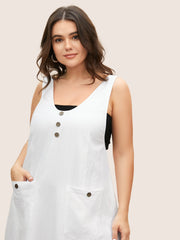 Solid Deep V Neck Patch Pocket Dress