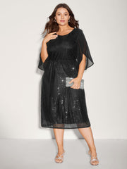 Sequin Mesh Patchwork Petal Sleeve Dress