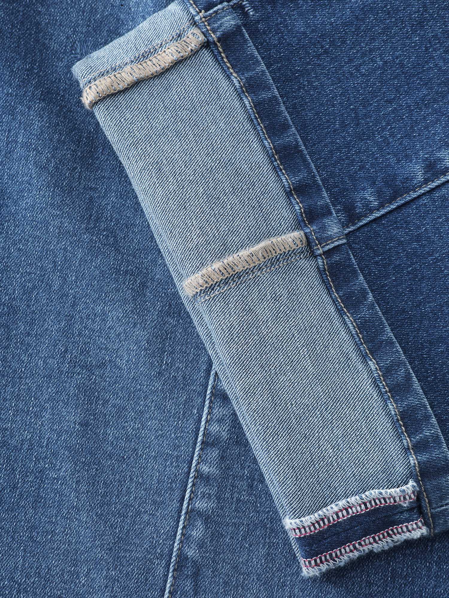 Seamed Rolled Hem Straight-Leg Jeans