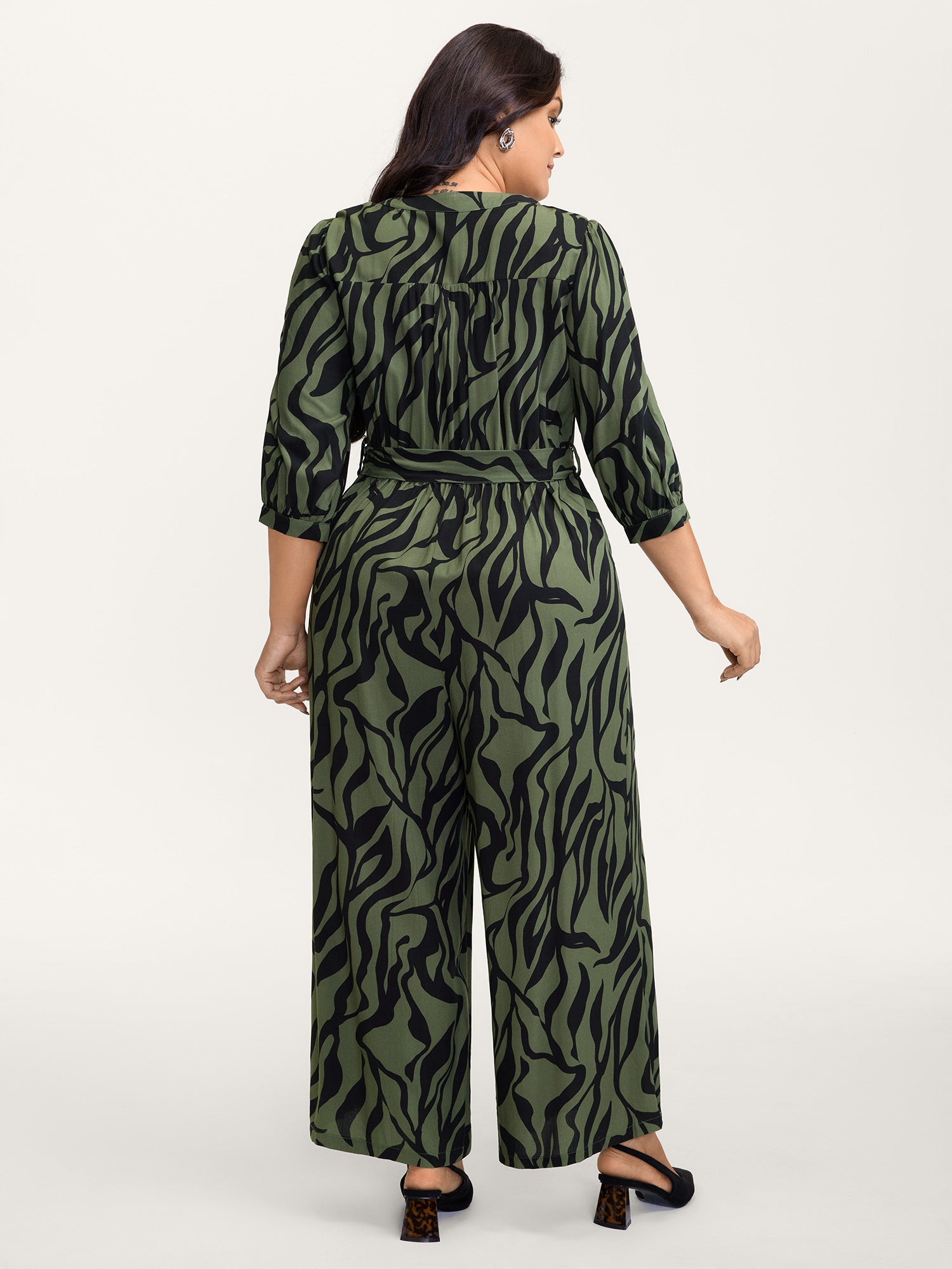 Zebra Print Stretchy Belted Waist Jumpsuit