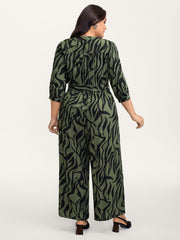 Zebra Print Stretchy Belted Waist Jumpsuit