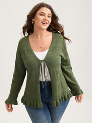 Ruffled Hem Front Tie Textured Lightweight Cardigan