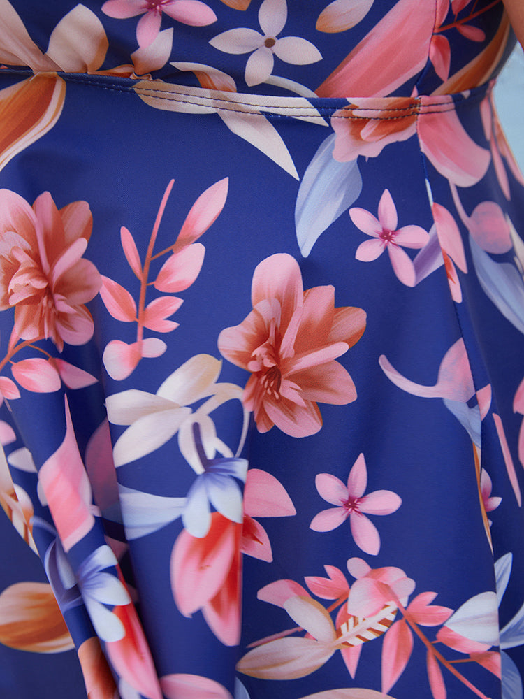 Floral Print A Line Hanky Hem Tankini Top