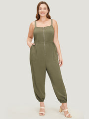 Solid Pocket Zip Up Cami Jumpsuit