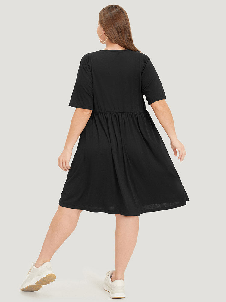 Solid Notched Pocket Flutter Hem Dress