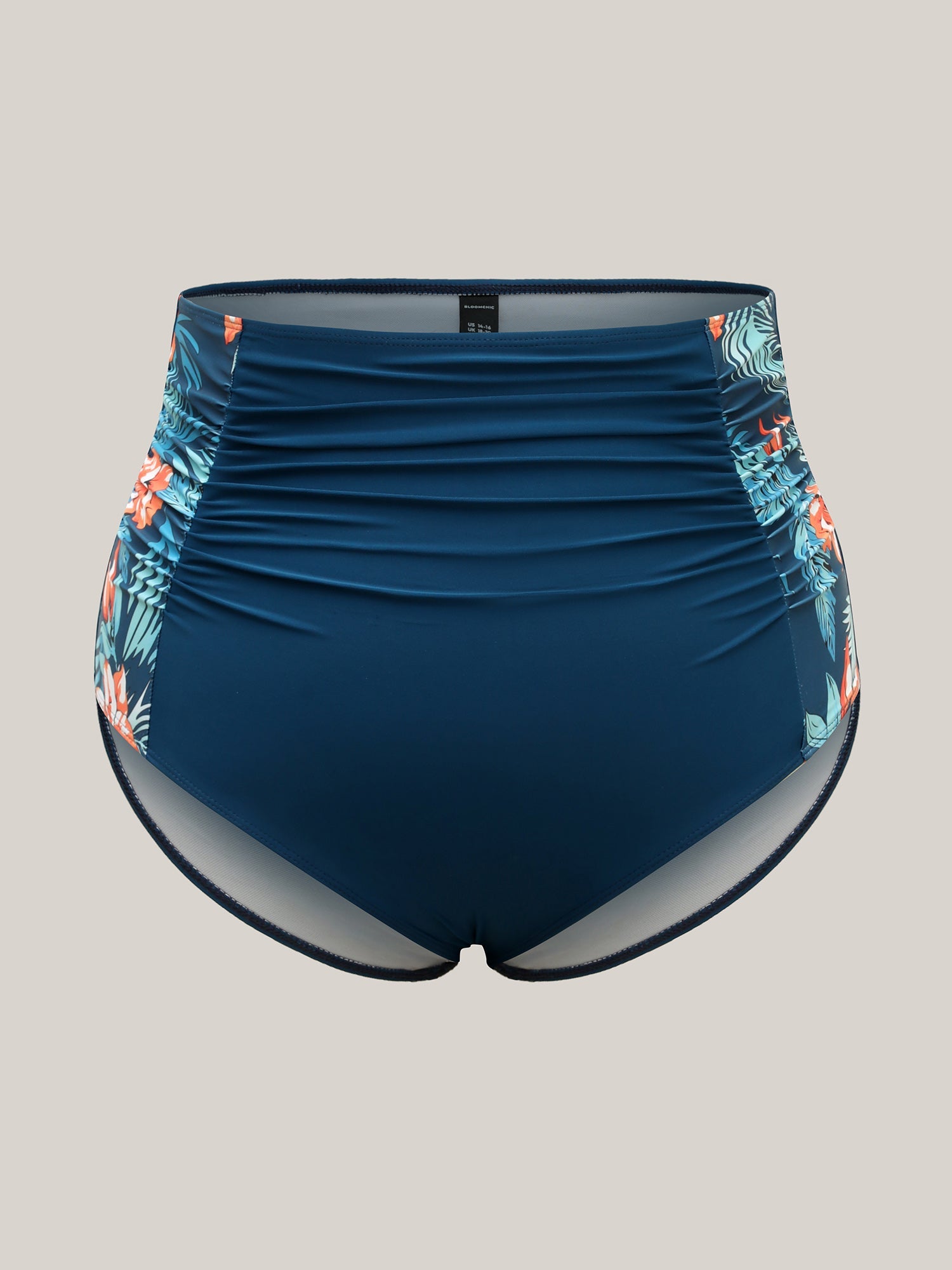 Tropical Print Ruched Swim Bottoms