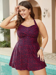 Graphic Print Gathered Flutter Hem Crossover Swim Dress