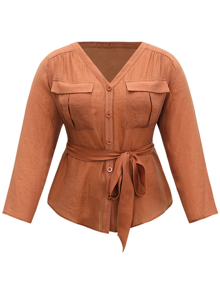 Halloween Plain Belted Pocket Button Up Gathered Coat