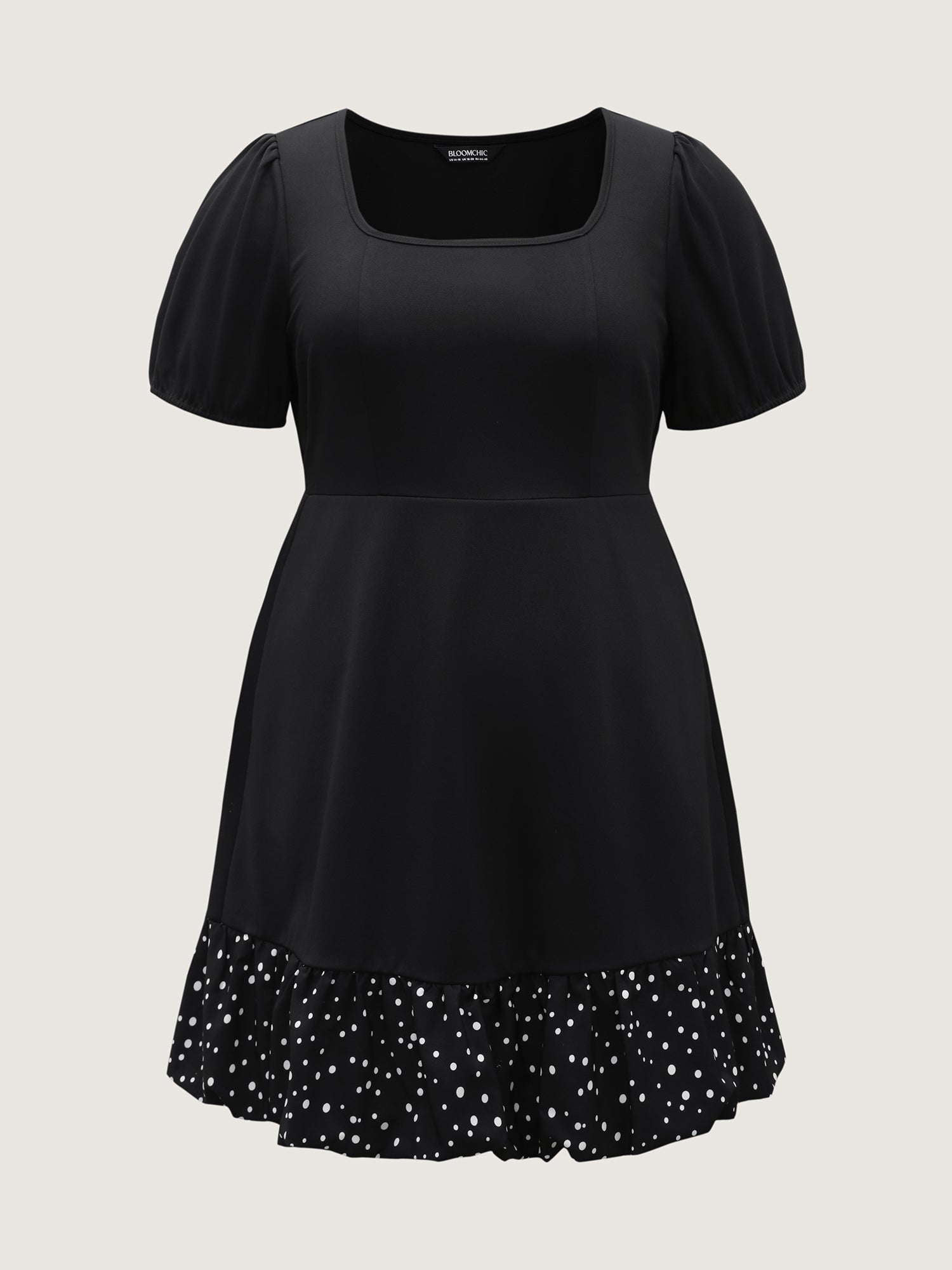 Stretchy Bubble Hem Polka Dots Midi Dress