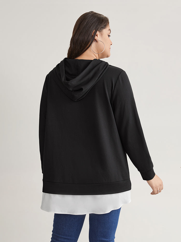 2-In-1 Patchwork Contrast Hooded Sweatshirt