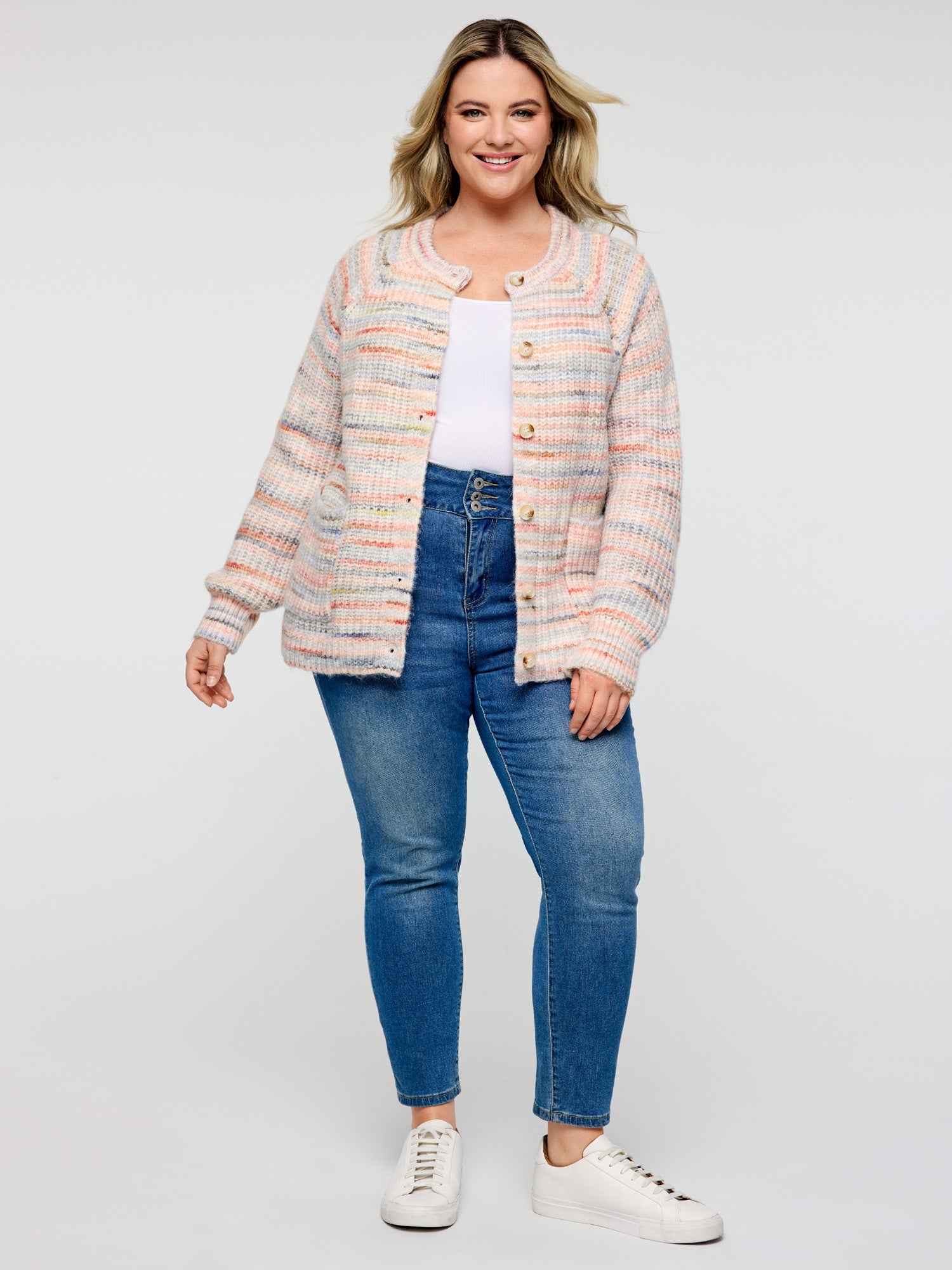 Heather Buttons Pockets Knit Cardigan