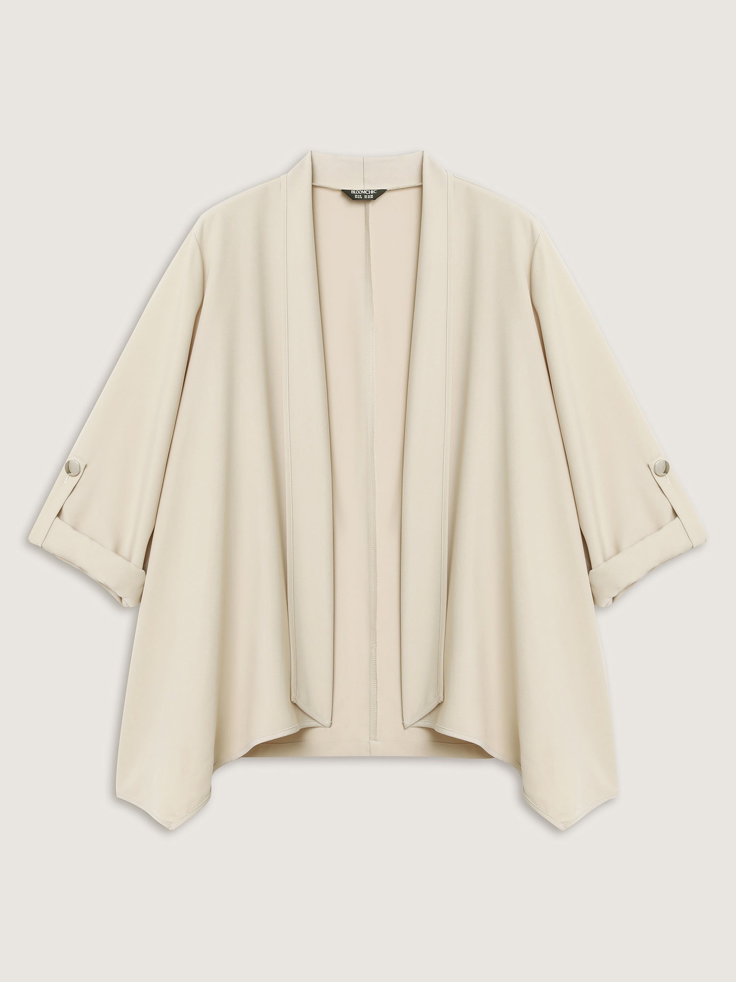 Tab Sleeve Open-Front Folded Hem Jacket