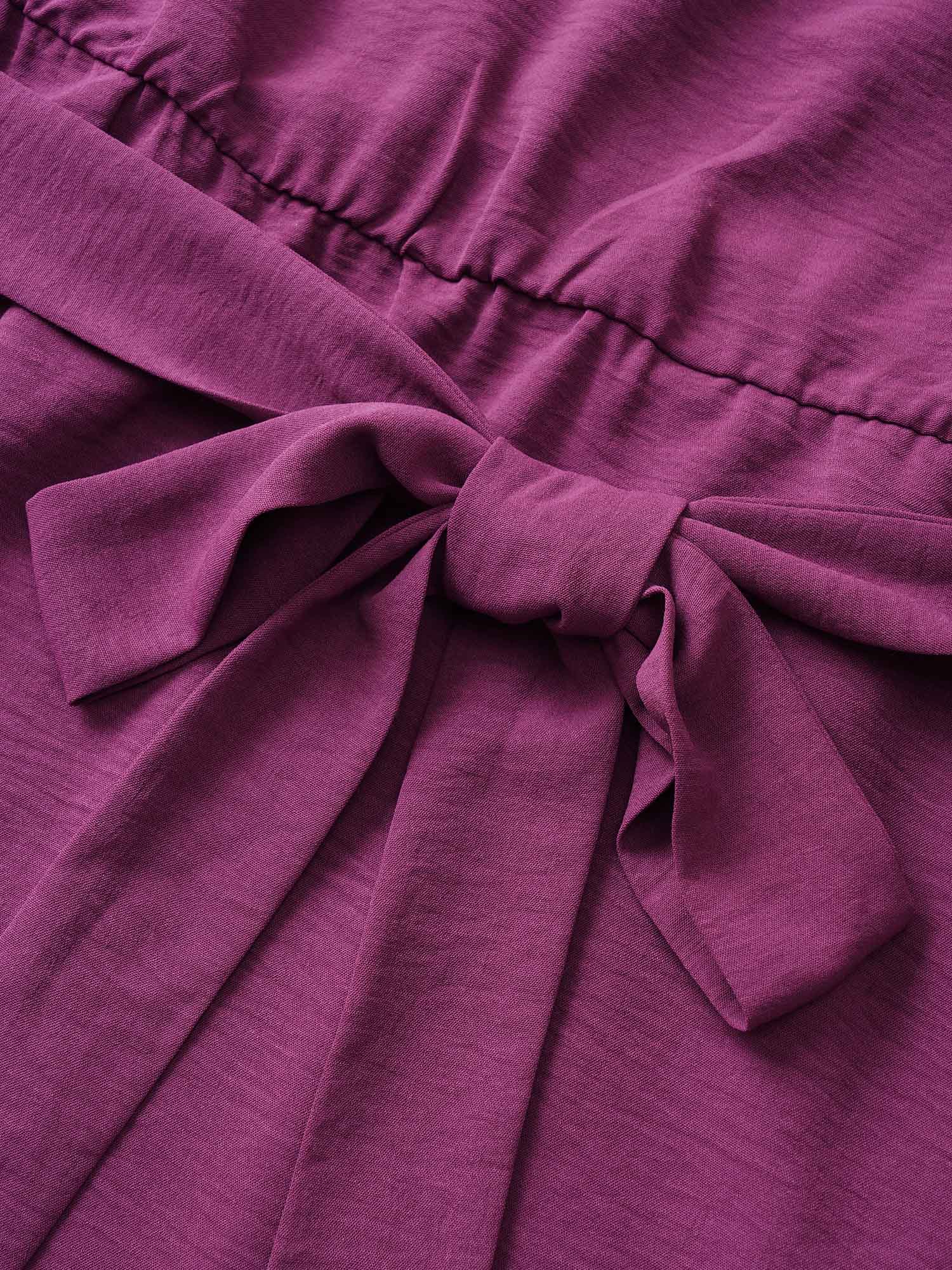 Solid Lace Panel Cut Out Belted Gathered Dress