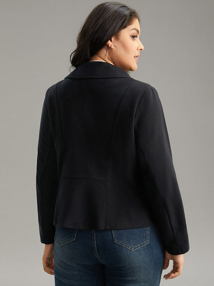 Solid Lapel Collar Zipper Jacket