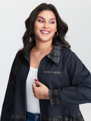 Checkered Zipper Front Pockets Jacket