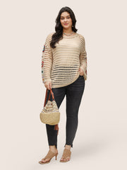 Floral Crochet Pointelle Knit Pullover