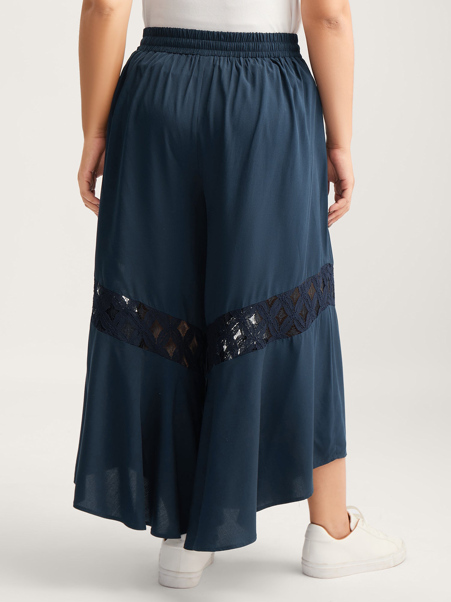 Sheer Lace Trim Flared Drawstring Pants