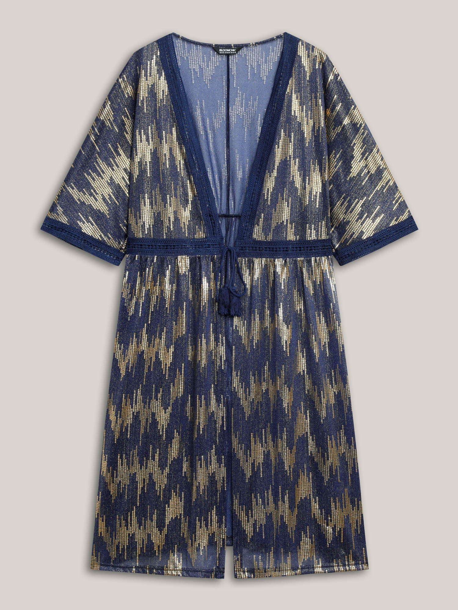 Glitter Tassels Webbed Open Front Kimono
