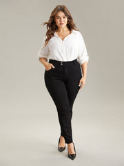 Plain Black Wash Button Through Jeans