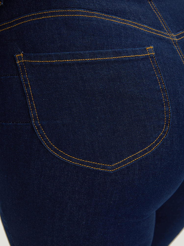 Plain Stitch Patched Pocket Jeans