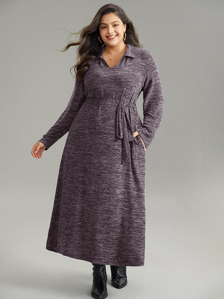 Solid Pocket Elastic Waist Ties Split Hem Dress