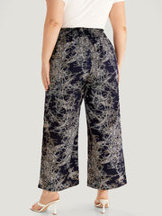 Graphic Print Shirred Split Side Tassels Ties Pants