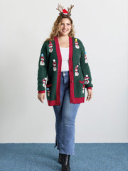 3D Snowman Jacquard Placket Knit Cardigan