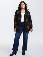 3D Floral Pattern Pockets Knit Cardigan