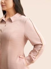 Shirt Collar Shirred Woven Ribbon Dress