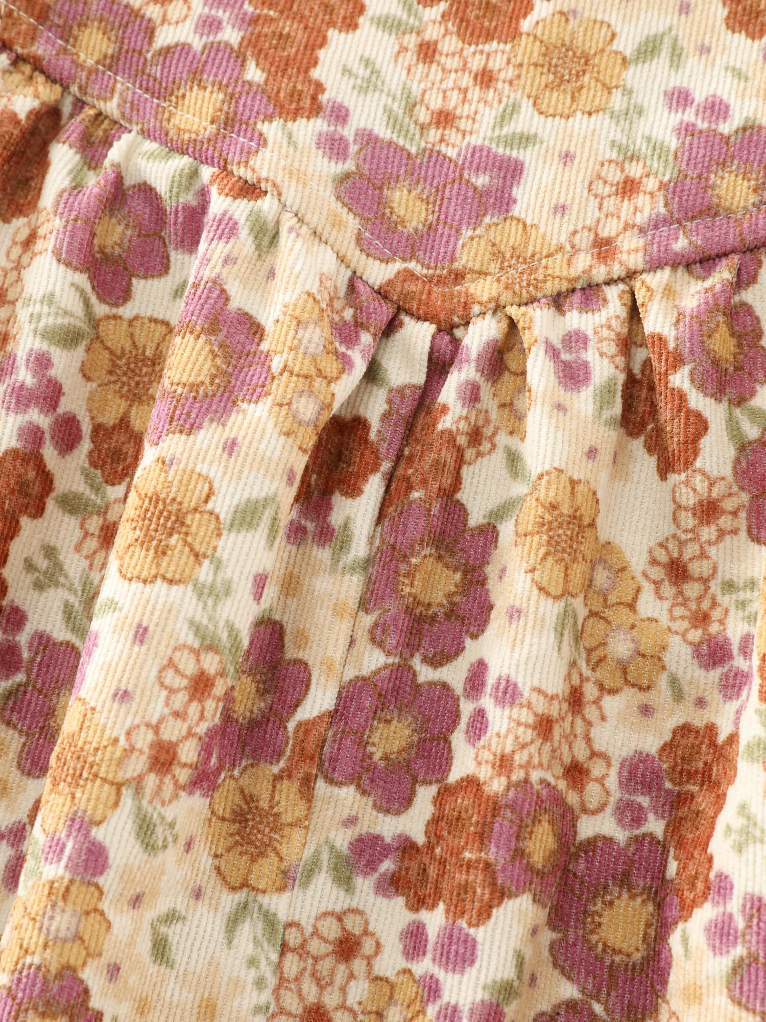 Floral Corduroy Adjustable Pockets Overall Jumpsuit