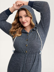 Heather Placket Pockets Ribbed Cuffs Jumpsuit