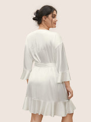 Solid Rhinestone Flutter Sleeve Belted Robe