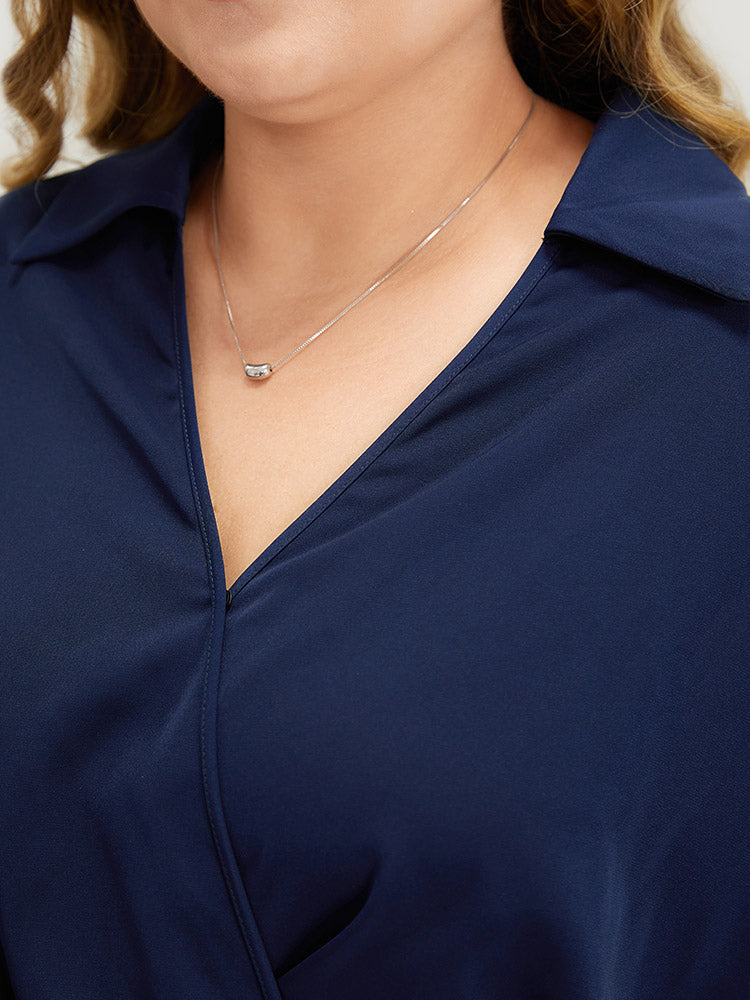 Shirt Collar Split Hem Wrap Pocket Knot Gathered Dress