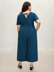 Shirred Waist Surplice Wide-Leg Jumpsuit