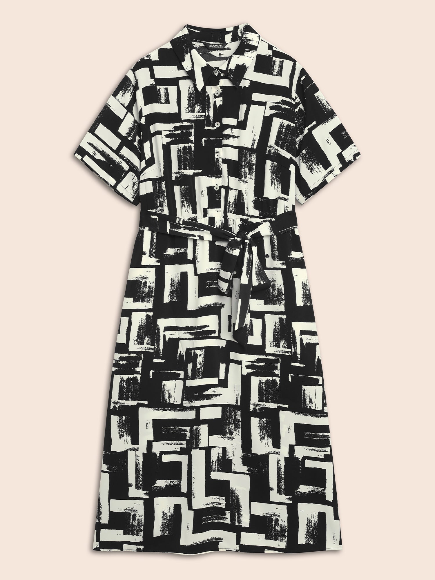 Shirt Collar Colorblock Contrast Midi Dress