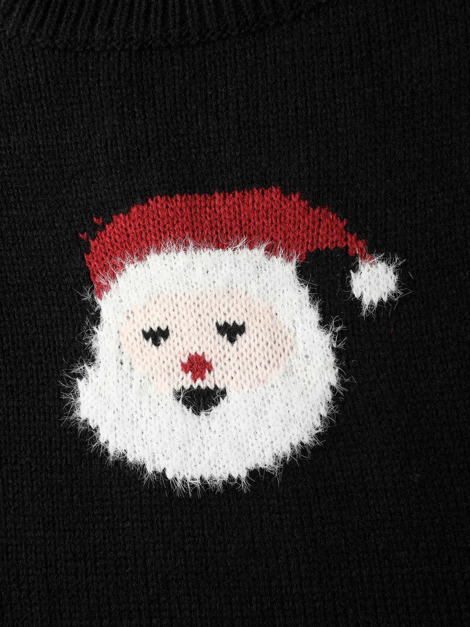 Santa Claus Print Embroidered Textured Sweater Dress