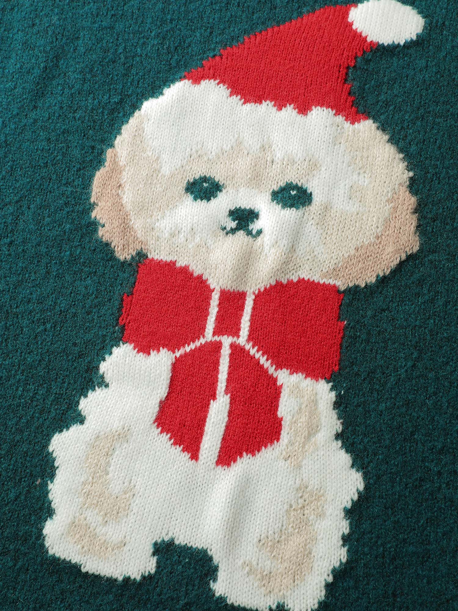 Festive Puppy Jacquard Pattern Pullover