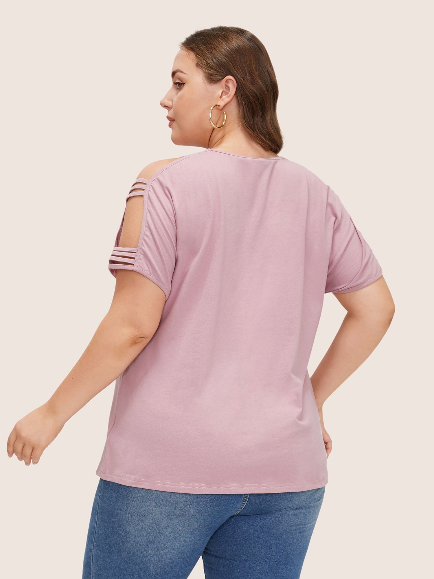 Solid Cut Out Batwing Sleeve T-shirt