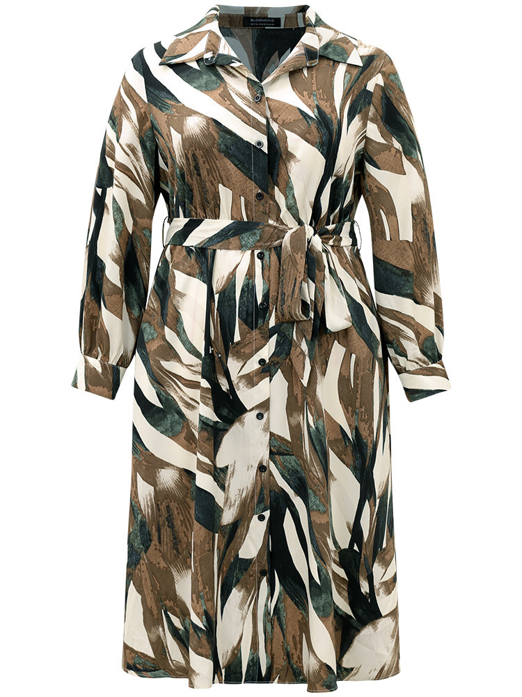 Colorblock Contrast Belted Button Through Dress