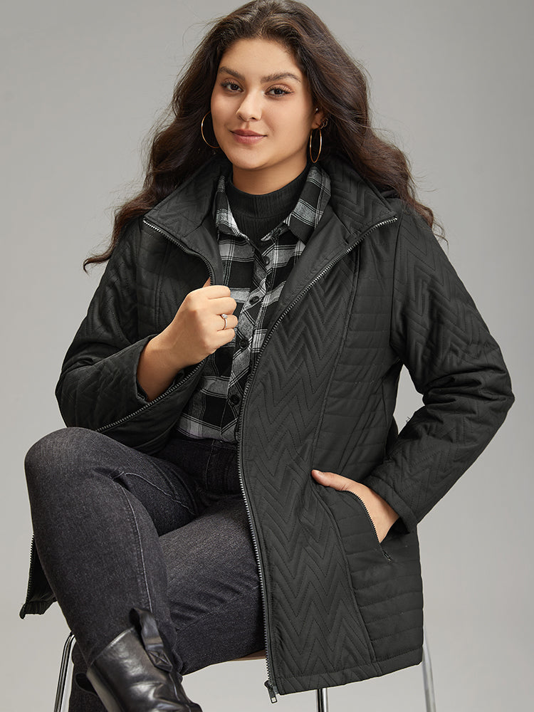 Solid Quilted Zipper Fly Hooded Cotton Jacket