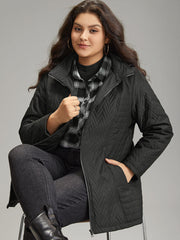 Solid Quilted Zipper Fly Hooded Cotton Jacket