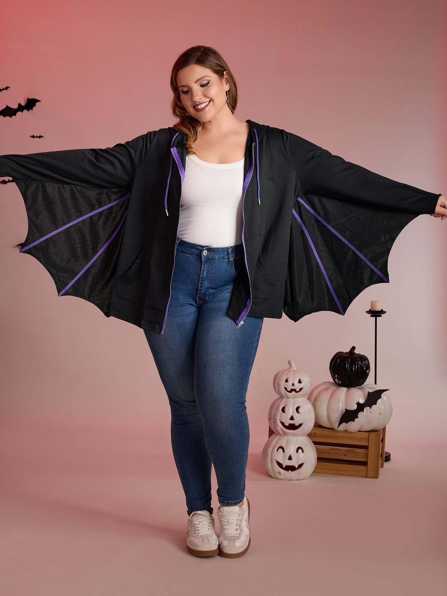 Bat-Shaped Contrast Stretchy Jacket
